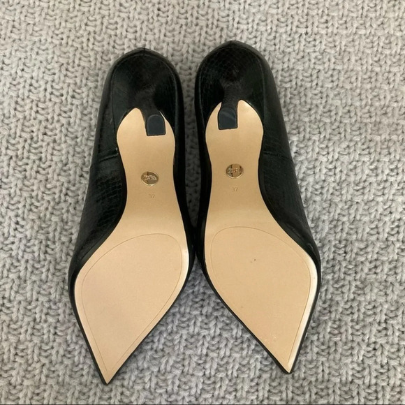 ZARA Sz 37 Animal Croc Pattern Print 3.5” Heel Pointy Toe Cap Pumps  Shoes - Picture 3 of 8